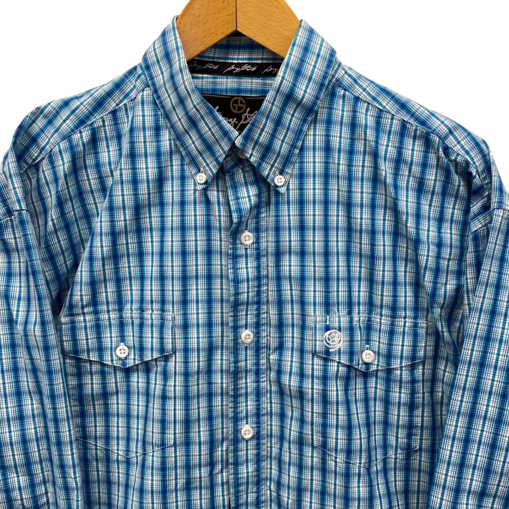 Wrangler George Strait Button Down Mens XL Blue Plaid Long Sleeve Western Shirt